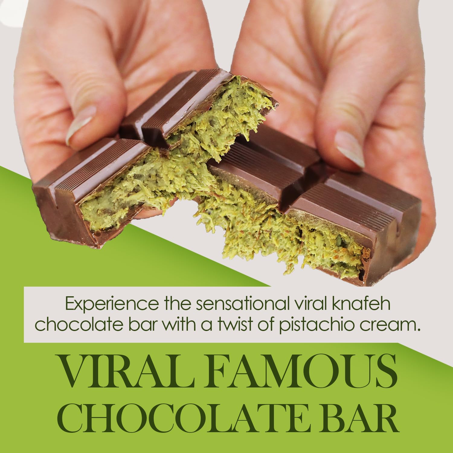 Gourmet Kunafa Pistachio Chocolate Bar – Milk Chocolate Dubai Delight (1 oz / 0.28kg)