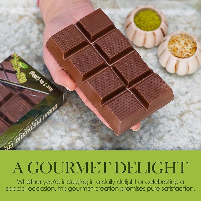 Gourmet Kunafa Pistachio Chocolate Bar – Milk Chocolate Dubai Delight (1 oz / 0.28kg)